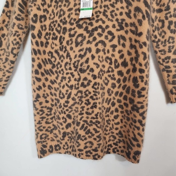 NWT Michael Kors Animal Leopard Print Angora Blend Sweater V Neck Dress SZ Large - Picture 9 of 9